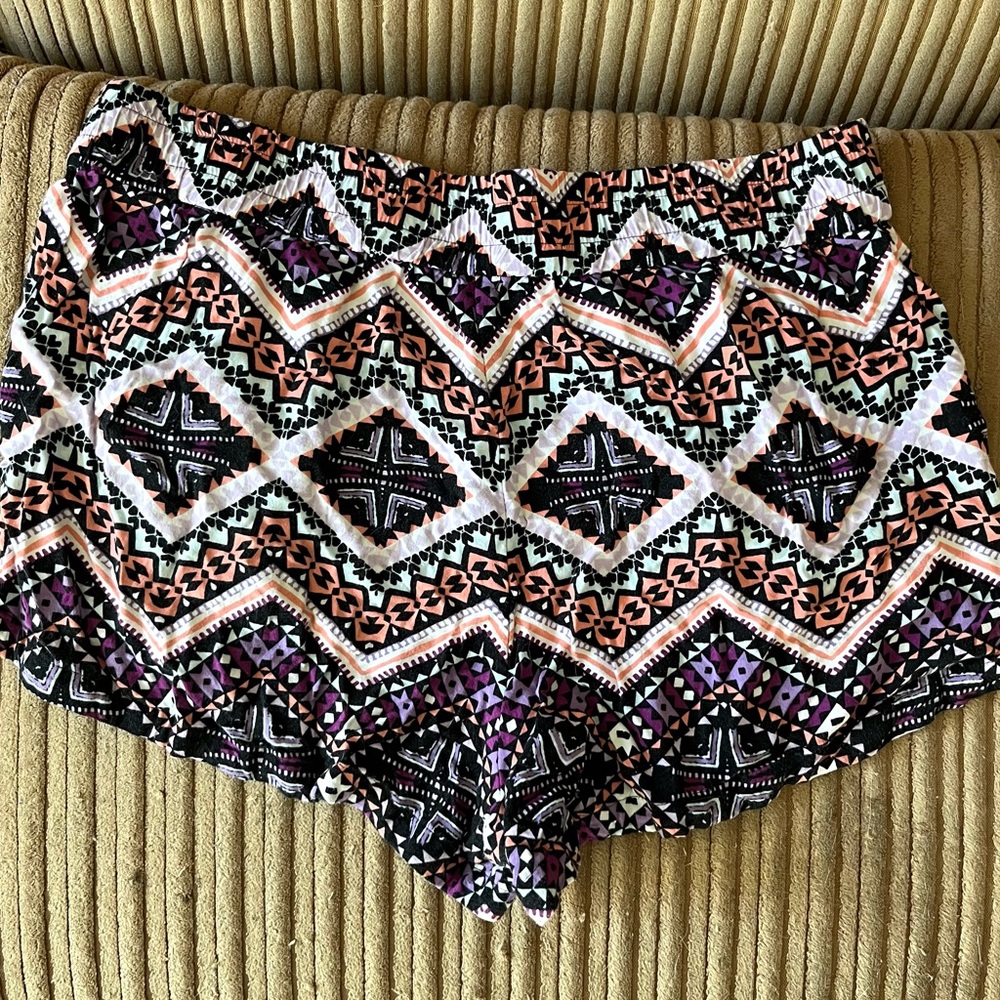 Express Athletic Shorts Pink and Purple Geometric Design
